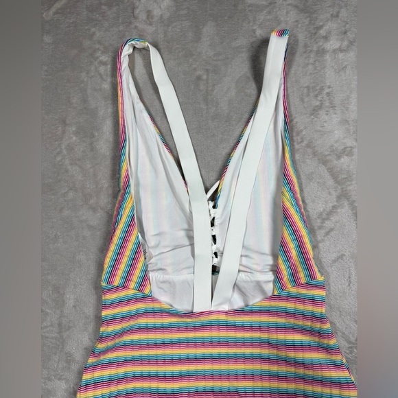 NWOT Onia Rainbow Pinstripe Lace Up One Piece Bikini Swimsuit Size XS - Picture 12 of 15